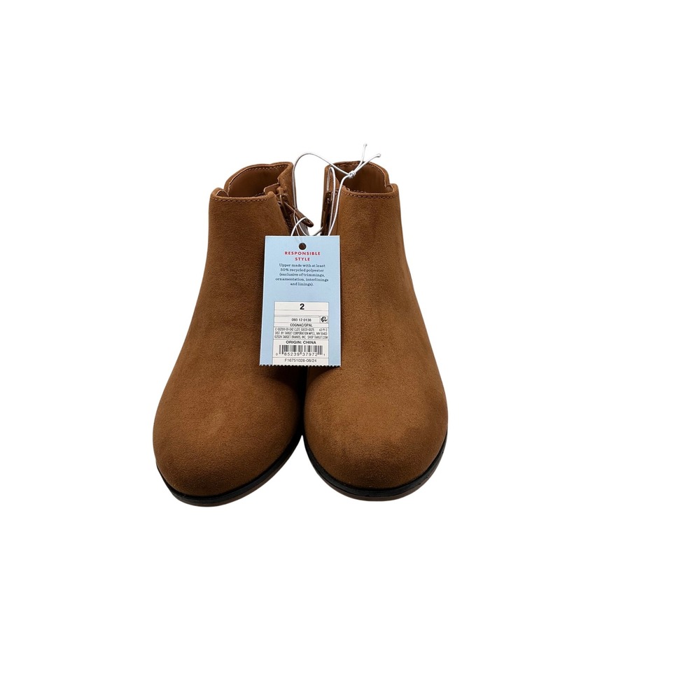 Cat & Jack Opal Cognac Faux Suede Ankle Boots Kids Size 2 Side Zip Brown Booties